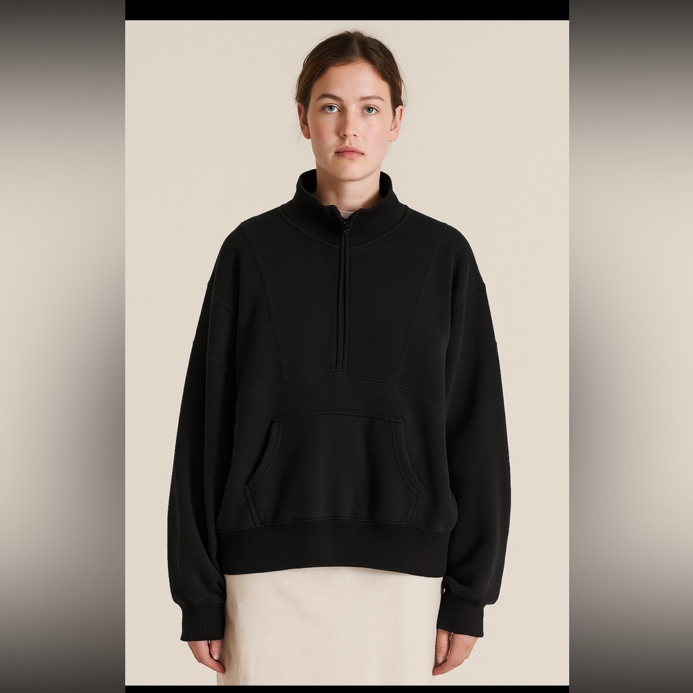 Offline By Aerie 2023 1/4 Zip Mock Neck Oversized Sweatshirt Woman XL Black Boxy